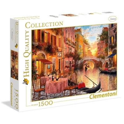 Embalagem de puzzle Clementoni 1500 peças com imagem de canal e jantar ao pôr do sol