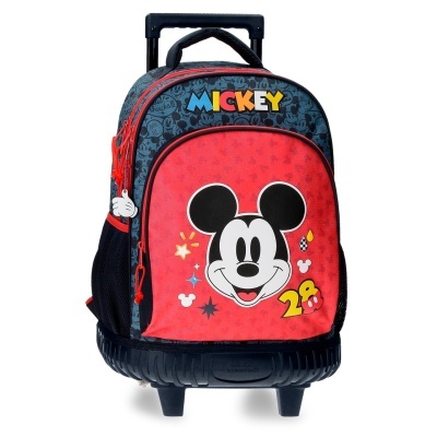 Mochila de rodinhas para crianças com estampa do Mickey Mouse vermelha e azul