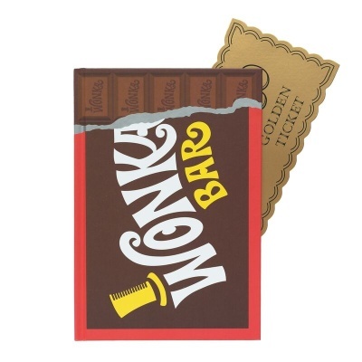 Embalagem de cartão de bat chocolate Wonka Bar com bilhete dourado