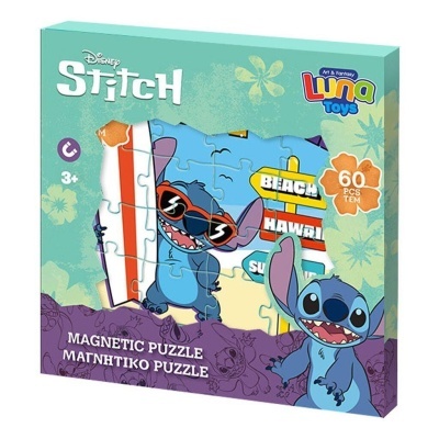 Caixa de puzzle magnético Disney Stitch com 60 peças coloridas para crianças a partir dos 3 anos
