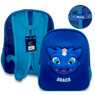 Mochila azul do FC Porto com dragão em relevo e alças acolchoadas