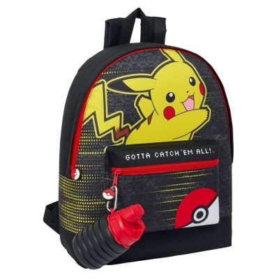 Mochila infantil com estampa Pikachu e garrafa dobrável