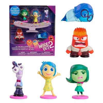 Conjunto de figuras de personagens de Inside Out 2 coloridas em embalagem roxa