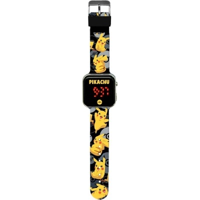 Relógio digital com bracelete de Pikachu amarelo e preto