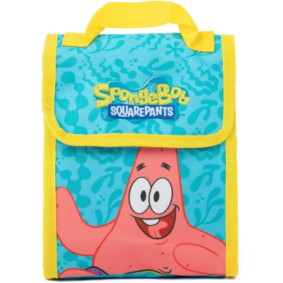 Mala isolante azul com bordas amarelas e imagem do Patrick da série SpongeBob SquarePants