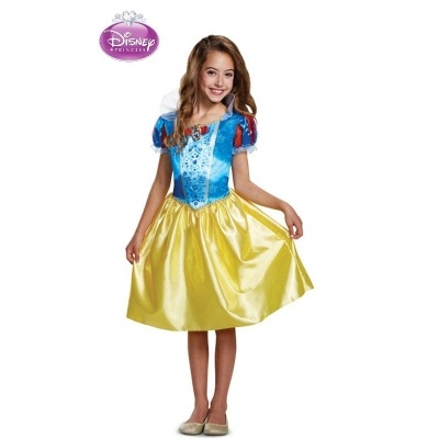 Vestido infantil de princesa Disney azul e amarelo com logo Disney Princess