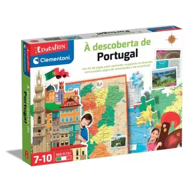 Kit de jogos educacionais À descoberta de Portugal da Clementoni com mapas e monumentos