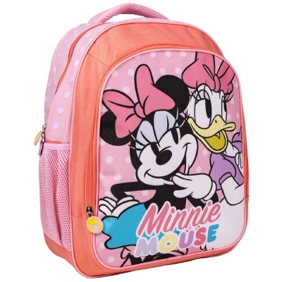 Mochila infantil rosa com estampa da Minnie Mouse e Margarida