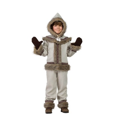 Fato de criança estilo inuit com casaco e capuz, luvas, calças e botas