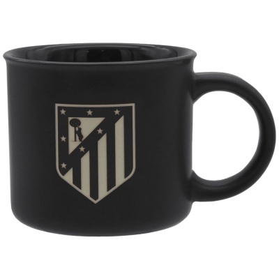 Caneca preta com brasão bege e branco