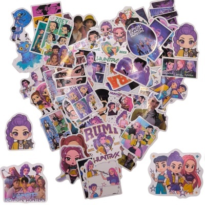 Autocolantes coloridos de personagens animadas com textos KPOP DEMON HUNTERS, RUMI, HUNTRAX