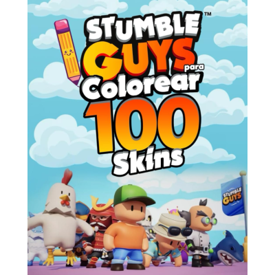Promoção do jogo Stumble Guys para colorir com personagens e texto 100 Skins