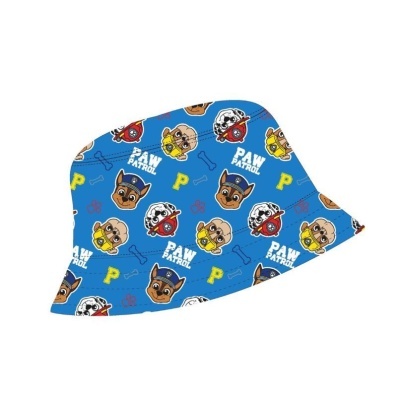 Chapéu de balde azul com personagens da Patrulha Pata e texto PAW PATROL