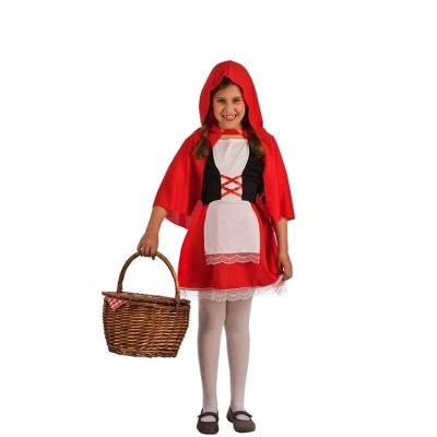 Criança com fato de Capuchinho Vermelho segurando cesta