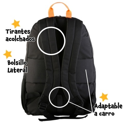 Mochila preta com alças acolchoadas e bolso lateral