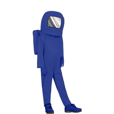Fato de proteção azul com viseira prateada e luvas embutidas