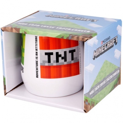 Caneca branca com estampa TNT em caixa com design Minecraft