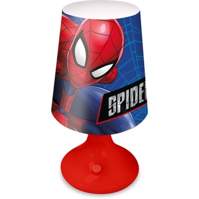 Abajur infantil Homem-Aranha vermelho e azul com texto SPIDER