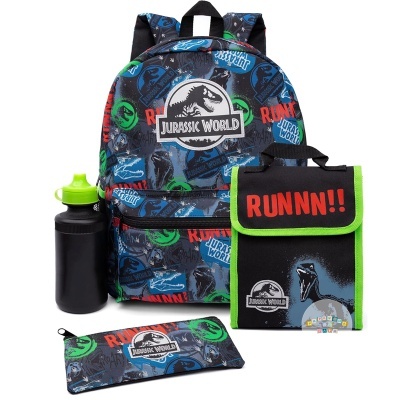 Conjunto de mochila, estojo, garrafa e lancheira do Jurassic World