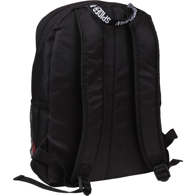 Mochila preta com alças acolchoadas e etiqueta 'SPIDER'