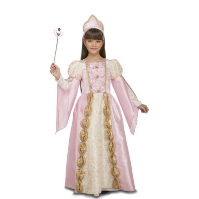 vestido de princesa rosa e creme com coroa e varinha