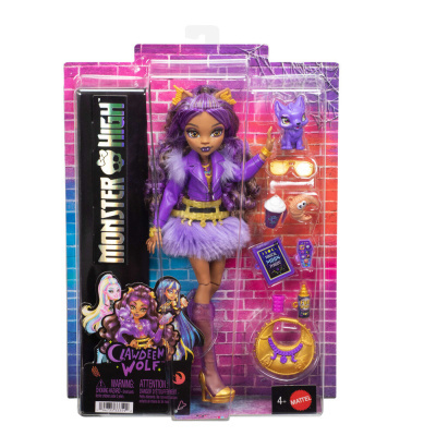 Boneca Monster High Clawdeen Wolf com acessórios em embalagem colorida