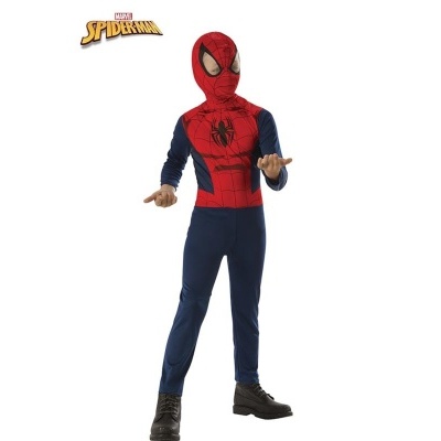 Fato de Spiderman para criança com máscara vermelha e azul