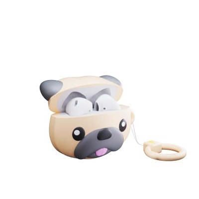 Capa protetora para AirPods castanha clara em forma de cabeça de cão