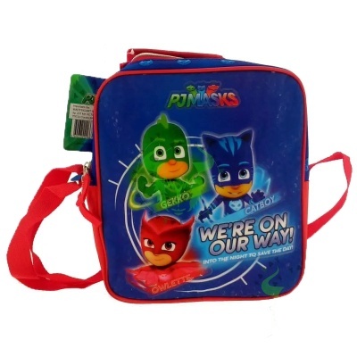 Mochila infantil Pj Masks azul com personagens Gerko, Catboy e Owlette