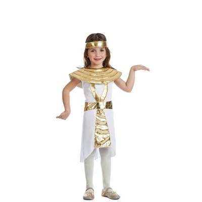 Criança vestida de princesa egípcia com detalhes dourados
