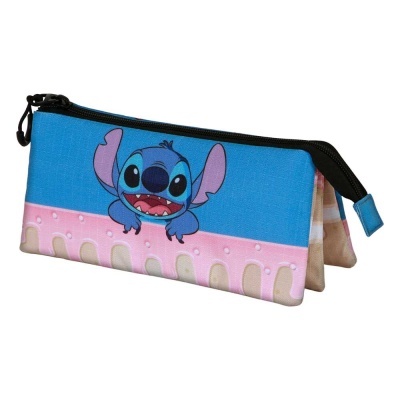 Estojo retangular azul com imagem Stitch e detalhes rosa