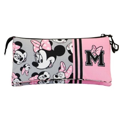 Estojo escolar Minnie Mouse rosa e cinzento com fecho preto