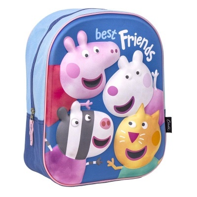 Mochila infantil azul com personagens e texto 'best Friends'