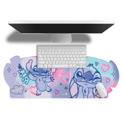 Tapete de secretária colorido com personagens Stitch e Scrump da Disney
