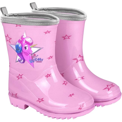 Galochas infantis rosa com unicórnio e estrelas