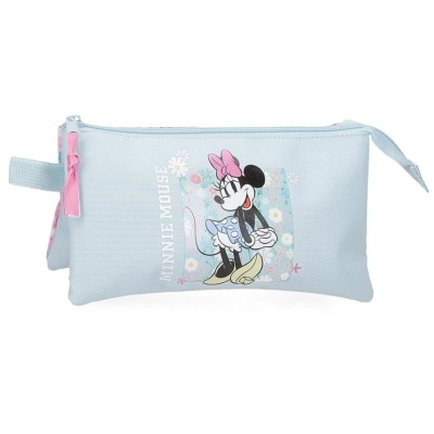 Estojo escolar azul claro com ilustração da Minnie Mouse