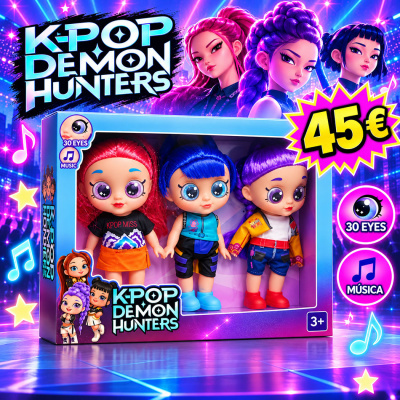 Bonecas K-POP DEMON HUNTERS na embalagem com olhos grandes e cabelo colorido