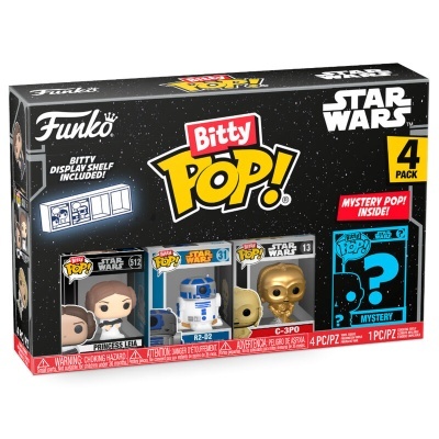 Caixa Funko Pop! Bitty Star Wars 4 pack com figuras de Princess Leia, R2-D2, C-3PO e uma surpresa