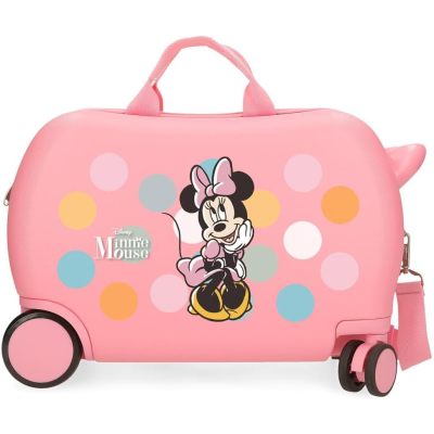 Mala de viagem rosa para crianças com estampa de Minnie Mouse e bolas coloridas