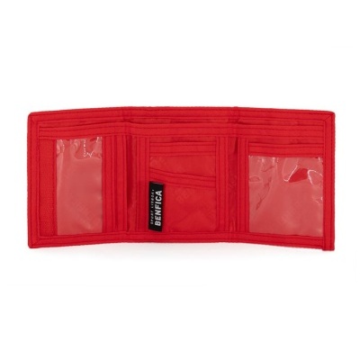 Carteira vermelha do SL BENFICA aberta com compartimentos visíveis