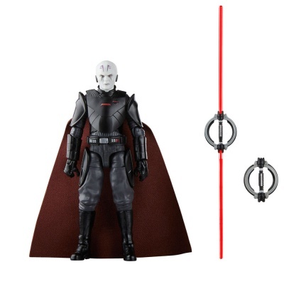 Figura de ação de personagem com capa e sabre de luz vermelho