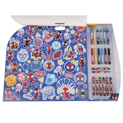 Conjunto de atividade Spiderman com papel e canetas coloridas