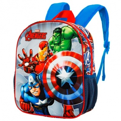 Mochila Avengers com personagens e escudo colorido