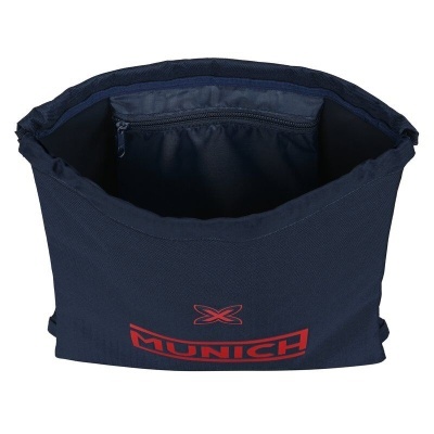 Bolsa de tecido azul escuro com logótipo vermelho MUNICH
