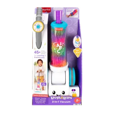 Brinquedo aspirador de pó infantil Fisher-Price colorido em embalagem