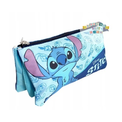 Estojo escolar azul claro com personagem Stitch da Disney
