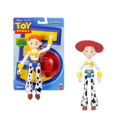 Boneca articulada Jessie de Toy Story com roupa branca e chapéu vermelho