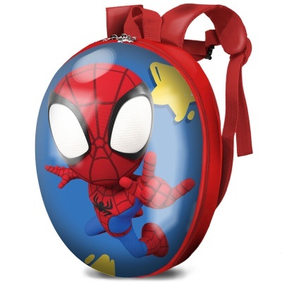 Mochila infantil rígida Homem-Aranha com alças vermelhas e fundo azul.
