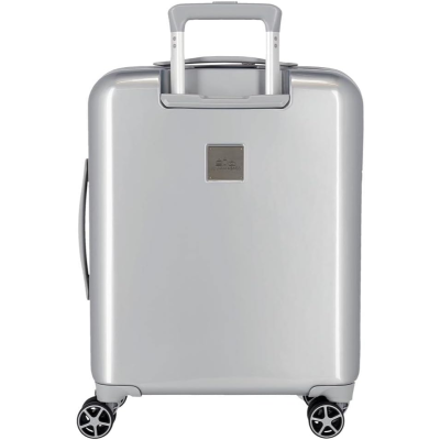 Mala de viagem rígida prateada com rodas e pega telescópica
