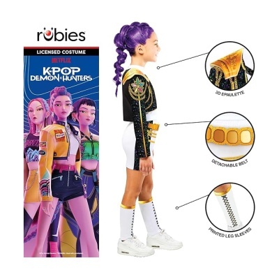 Fato KPOP DEMON HUNTERS com epaulete 3D, cinto destacável e mangas de pernas impressas